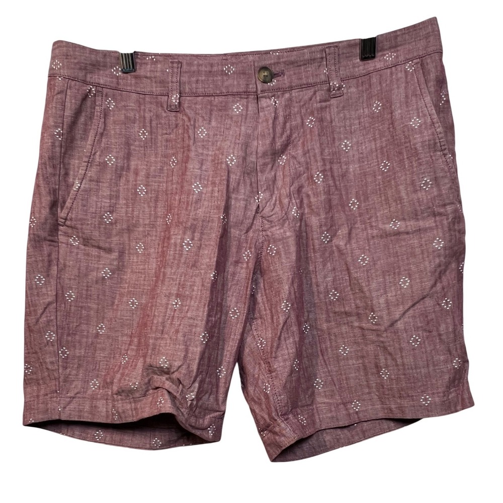 Bonobos Mens 33 Chino Shorts Burgundy Red Geometric Diamond‎ Print 7 Inch Inseam
